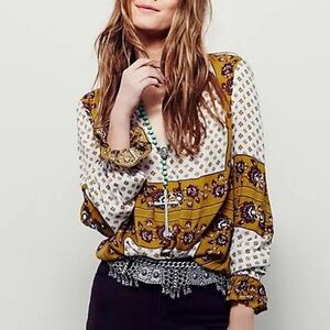 NWT Free People Changing Times Boho Tunic Length Blouse Size Large
